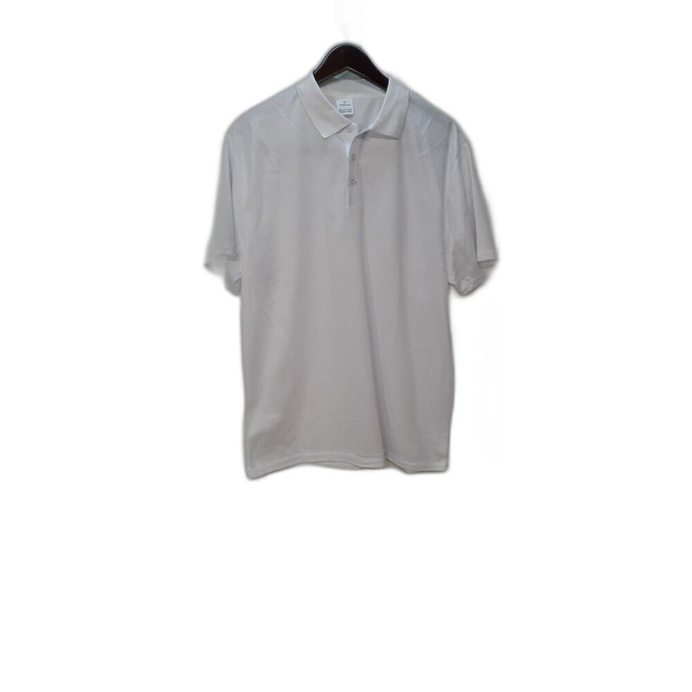 Men's White Polo Shirt Short Sleeve Collared Casual Shirt Size L New #513